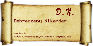 Debreczeny Nikander névjegykártya